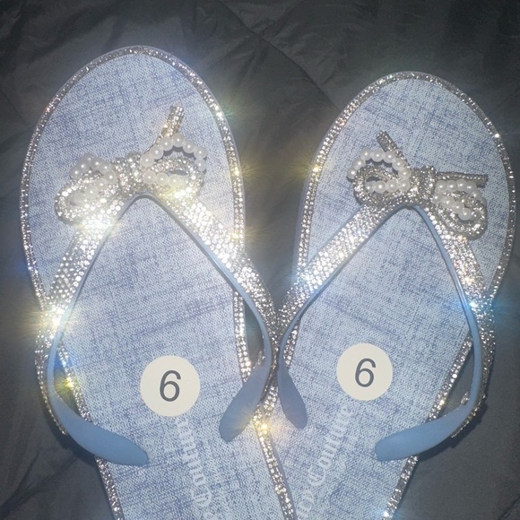 Juicy Couture Denim and Silver Flip Flops - Picture 2 of 3